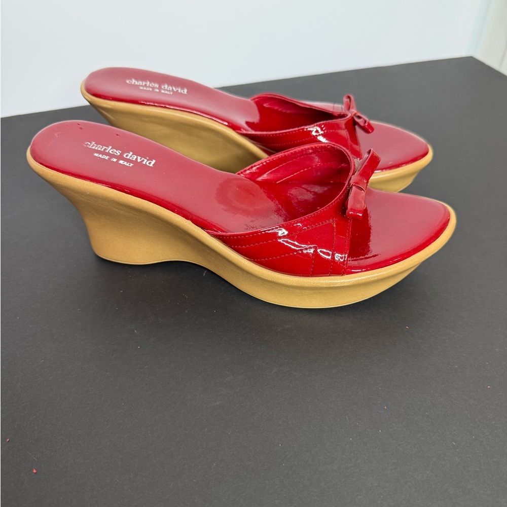 Charles David Glossy Red  Patent Leather Wedges